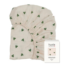 Fodere per Lettino - Fodera in Muslin di Cotone Biologico - Misura Standard 28" x 52" Ultra-Morbida e Traspirante. (Cuori Verdi)