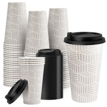 RACETOP 16 oz Wegwerp Koffiebekers met Deksel 100 Stuks, Grijze Papieren Bekers met Deksel