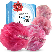 DUSCH BOUQUET Rosa-Luffa Badsvamp XL 4-Pack // Extra Stor 75g Mjuk Nät Rosa Loofa Set