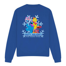 (M, Royal Blue) Sesame Street Unisex Adult Happy Holidays Characters Sweatshirt