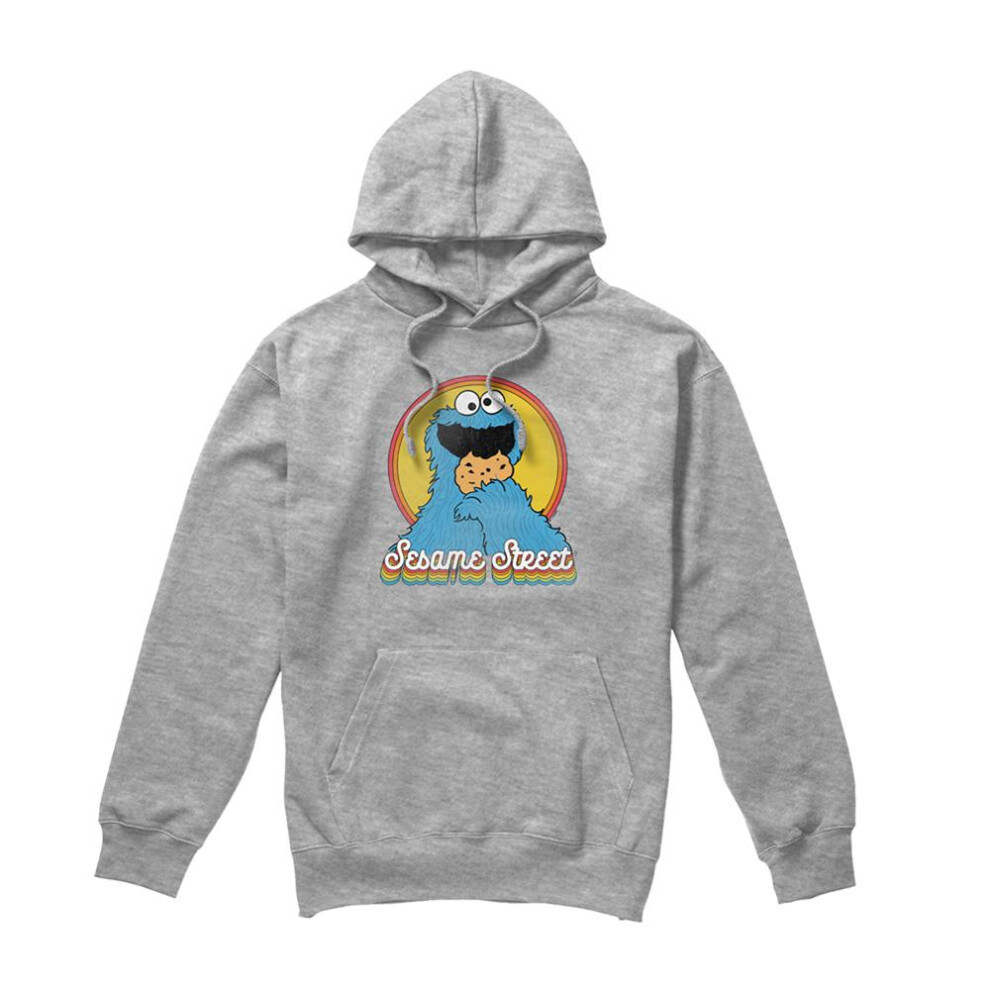 Sesame Street (L, Athletic) Unisex Adult Cookie Monster Layered Heather Hoodie Multicoloured