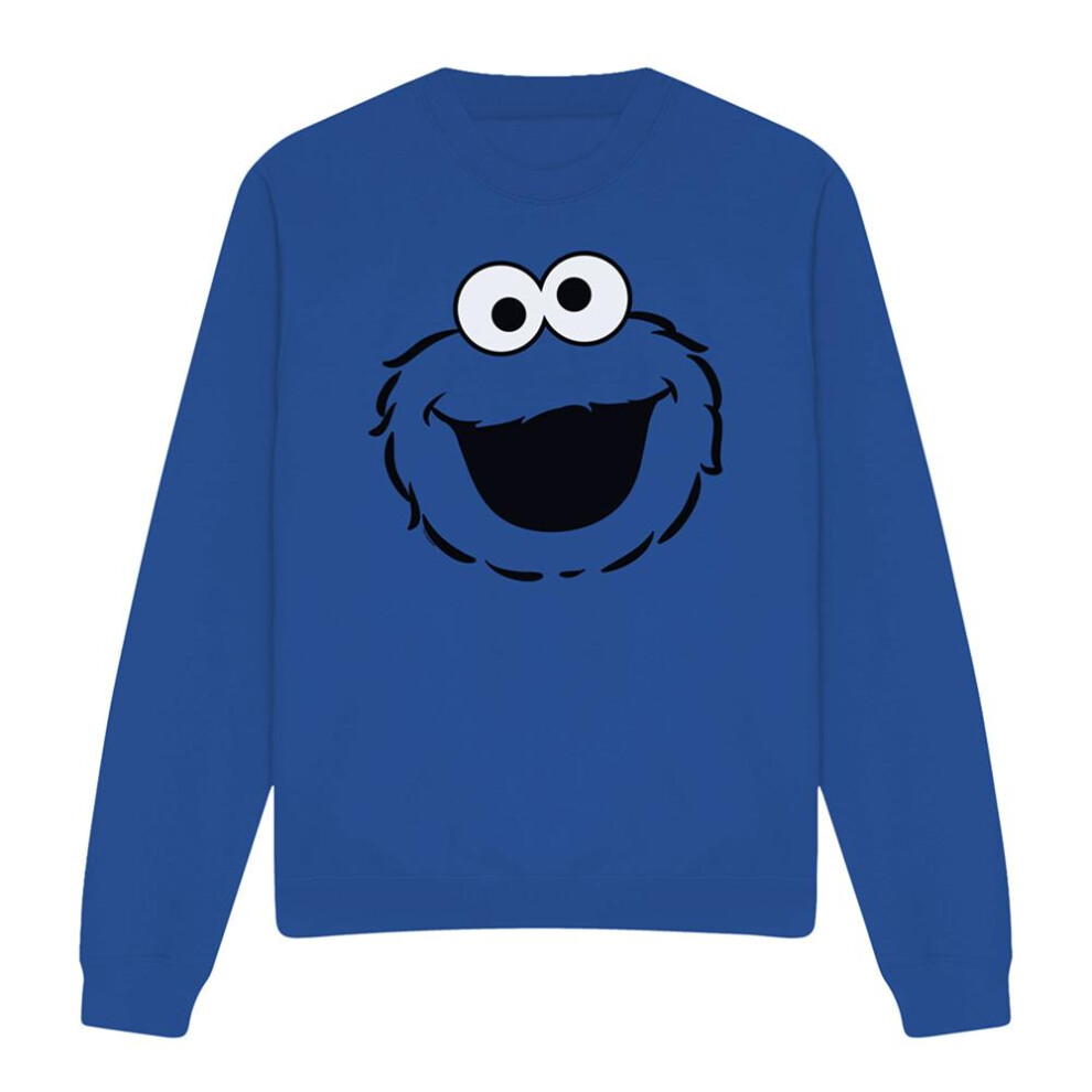 Sesame Street (M, Royal ) Unisex Adult Cookie Monster Face Sweatshirt Blue