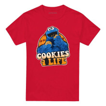 (L, Red) Sesame Street Unisex Adult Cookies 4 Life T-Shirt