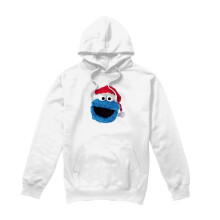 (XXL, White) Sesame Street Unisex Adult Cookie Monster Santa Hat Long-Sleeved Hoodie