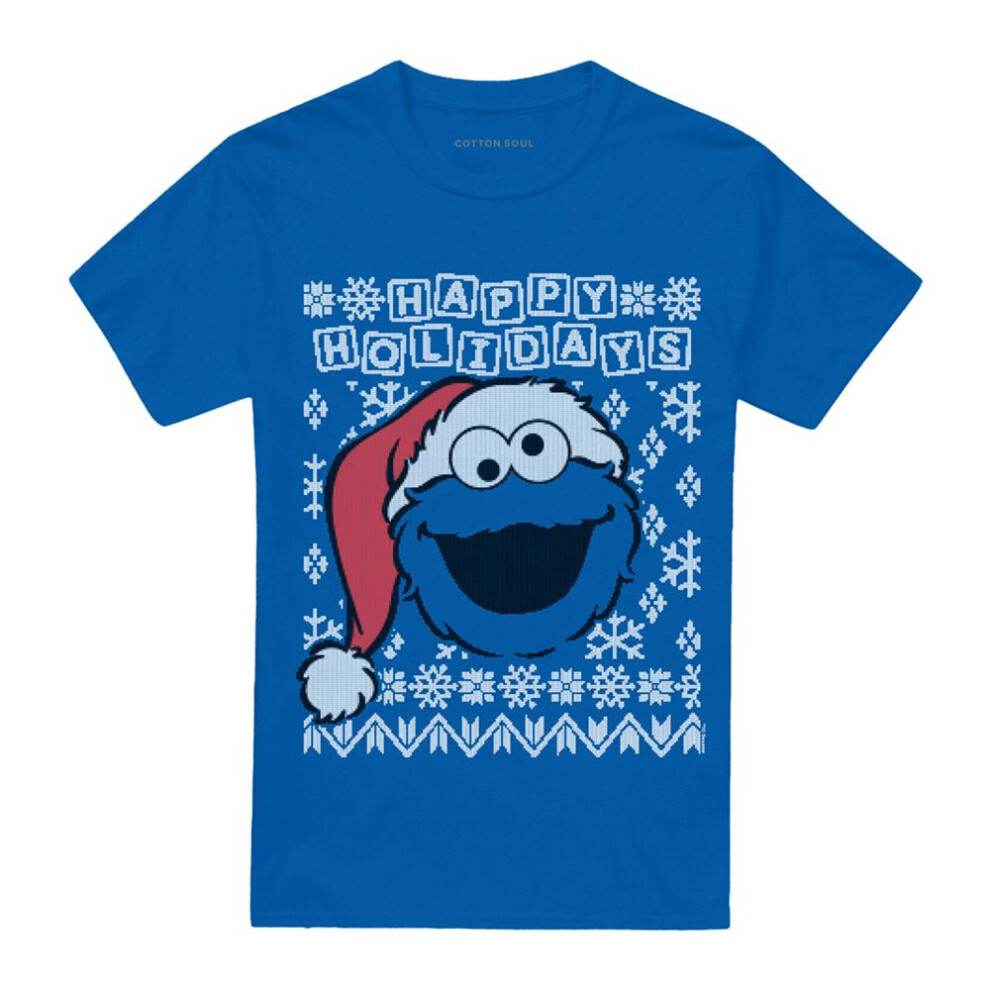 Sesame Street (Xl, Royal ) Unisex Adult Ugly Christmas Cookie Monster T-Shirt Blue