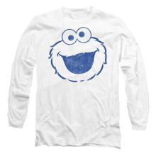 (M, White) Sesame Street Unisex Adult Cookie Monster Mono Long-Sleeved T-Shirt