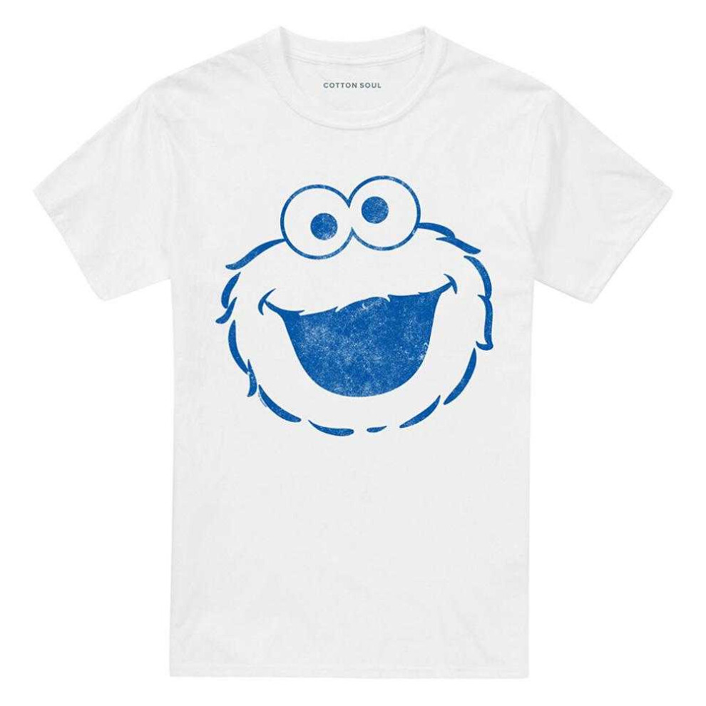 Sesame Street (L, ) Unisex Adult Cookie Monster Mono T-Shirt White