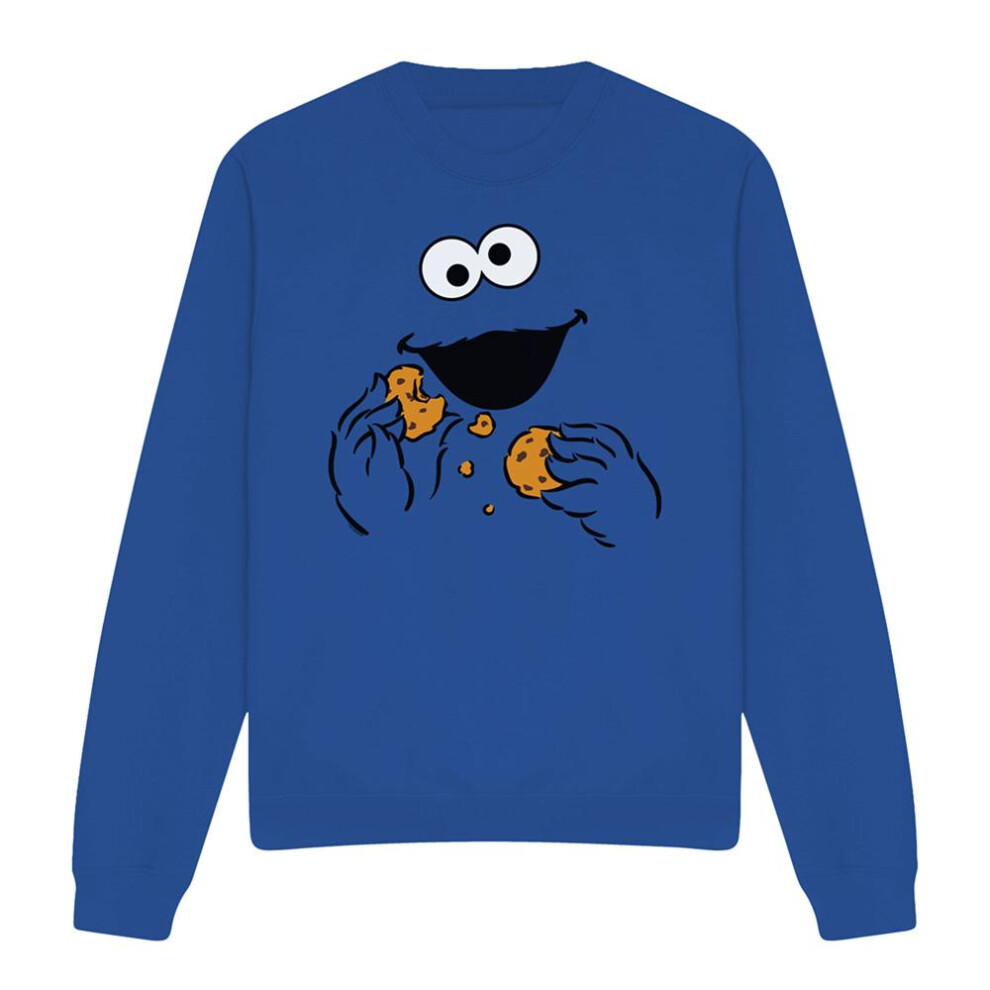Sesame Street (S, Royal Blue) Unisex Adult Om Nom Cookie Monster Face Sweatshirt