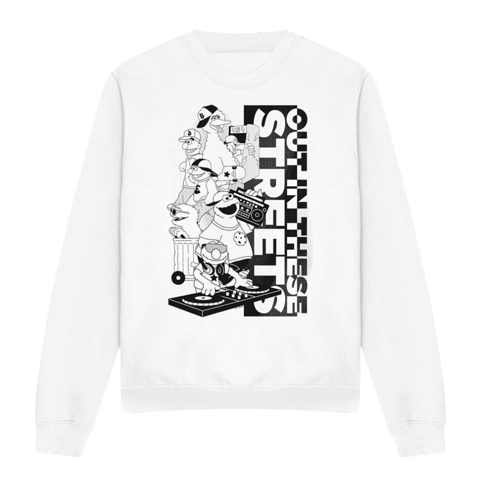 Sesame Street (L, ) Unisex Adult Out In These Streets Sweatshirt White