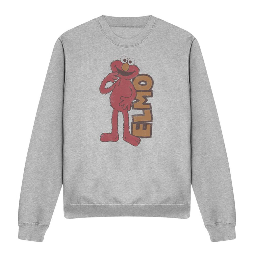 Sesame Street (M, Athletic Heather) Unisex Adult Elmo Vintage Sweatshirt Multicoloured