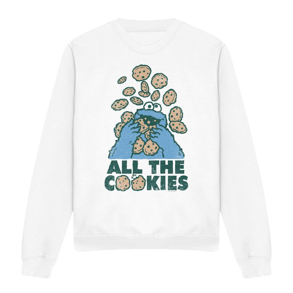 Sesame Street (Xl, ) Unisex Adult All The Cookies Cookie Monster Sweatshirt White