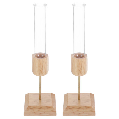 6Pièces Vase Hydroponique Verre Transparent Support Bois Rustique