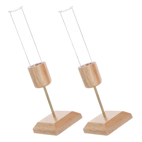 6Pièces Vase Hydroponique Verre Transparent Support Bois Rustique 2