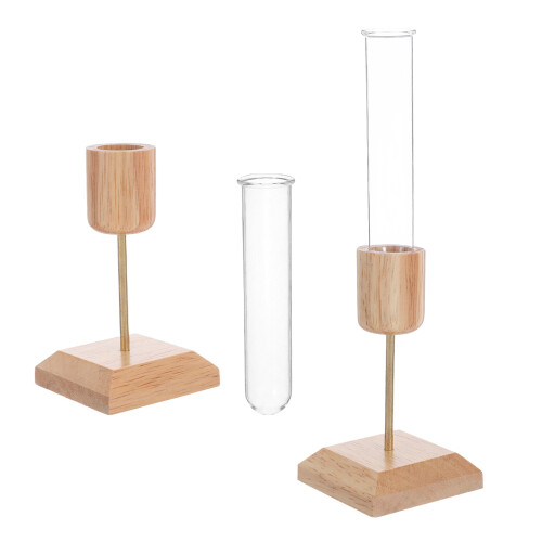 6Pièces Vase Hydroponique Verre Transparent Support Bois Rustique 1