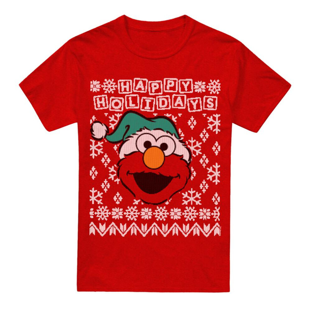 Sesame Street (3Xl, ) Unisex Adult Ugly Elmo Christmas T-Shirt Red