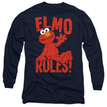 (S, Navy) Sesame Street Unisex Adult Rules Elmo Long-Sleeved T-Shirt