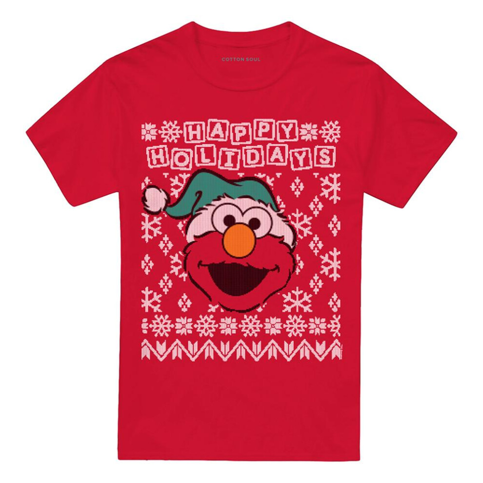 Sesame Street (3Xl, ) Unisex Adult Ugly Elmo Christmas T-Shirt Red