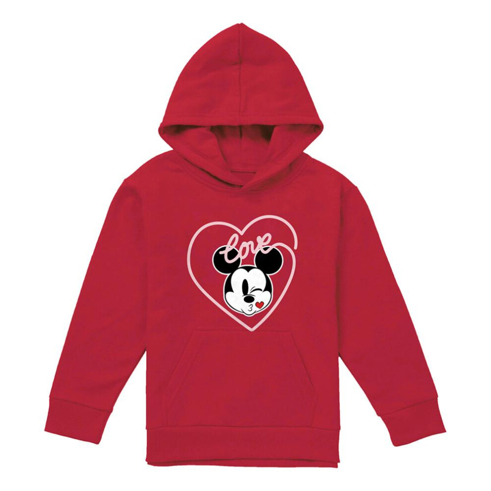Disney (5-6 Years, Red) Childrens/Kids Love Mickey Mouse Kiss Pullover Hoodie