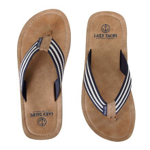 (12 UK Child, Brown) Lazy Jacks Boys Contrast Striped Flip Flops