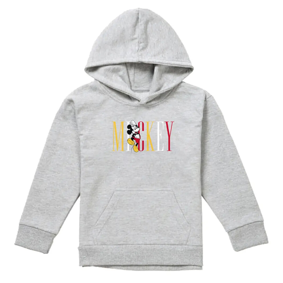 Disney (7-8 Years, Athletic Heather) Childrens/Kids Mickey Mouse Multicolour Name Hoodie Multicoloured
