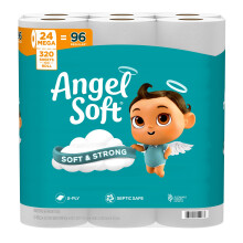 Angel Soft Toiletpapier, 24 Mega Rollen = 96 Reguliere Rollen, Zacht en Sterk Toiletpapier