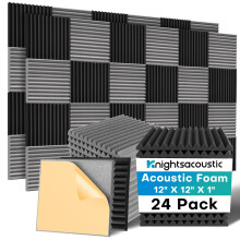 Knightsacoustic 24er Pack Schallisolierende Schaumstoffplatten mit Selbstklebend, 12x12x1 Brandbeständige Akustikplatten