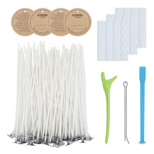 CandMak Candle Wick Kit - 60 Cotton Wicks with Candle Making Tools (Thick, 8 inches)