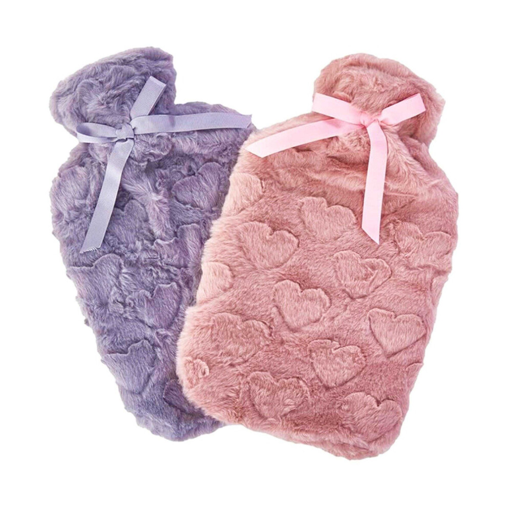 K Collection Hearts 2L Hot Water Bottle And Cover (Pack Of 2)