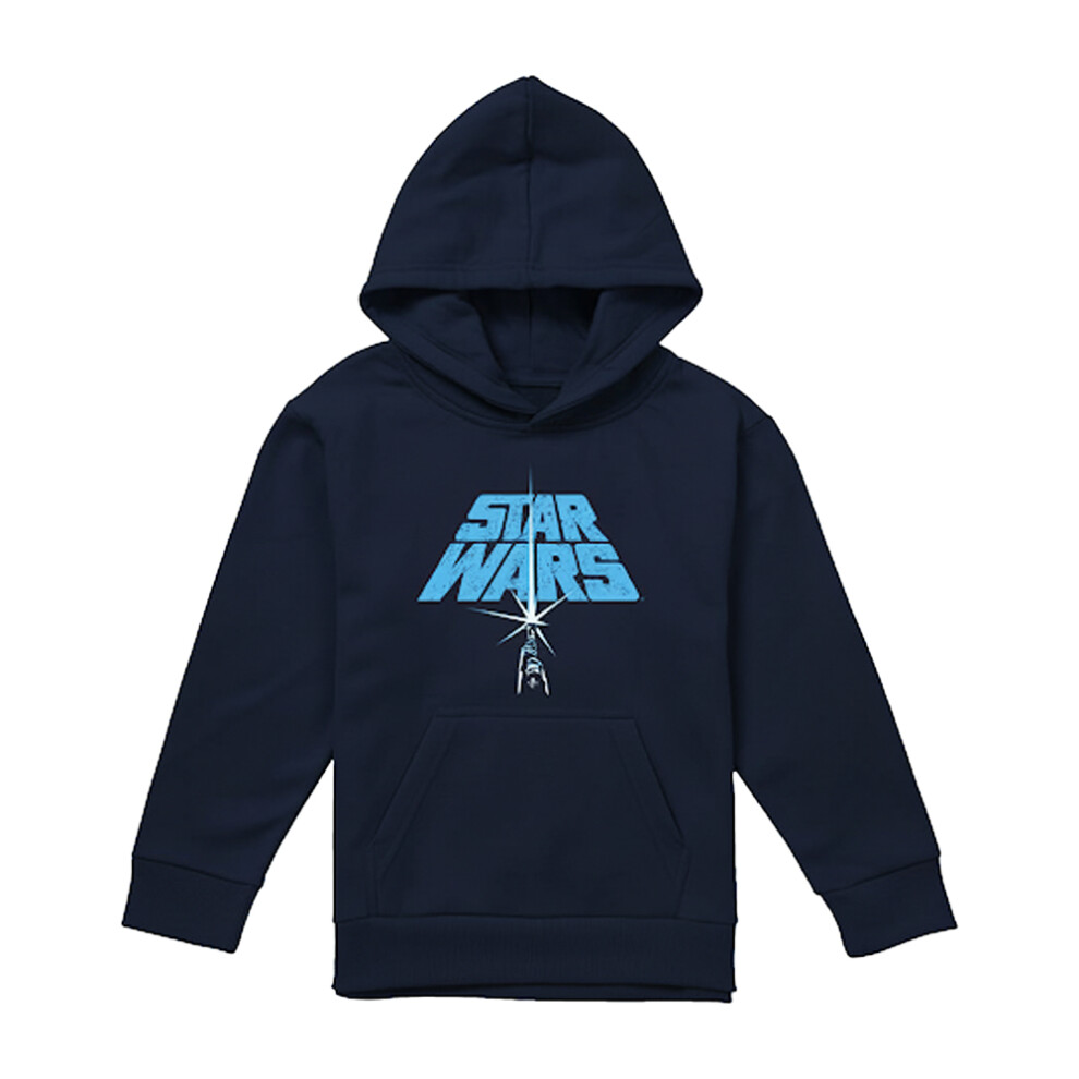 Star Wars (12-13 Years, Navy) Childrens/Kids Lightsaber Logo Hoodie