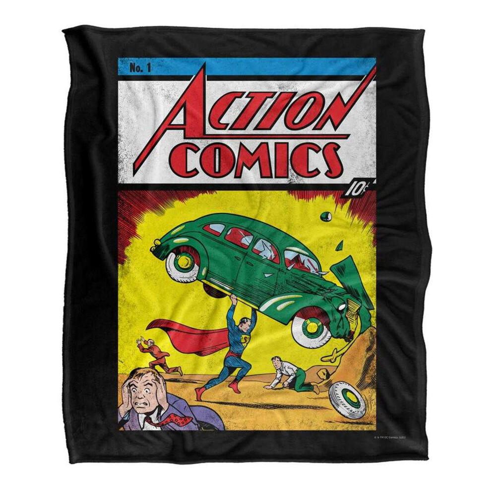 Superman Action Comics Issue 1 Cover Silky Supersoft Blanket Black