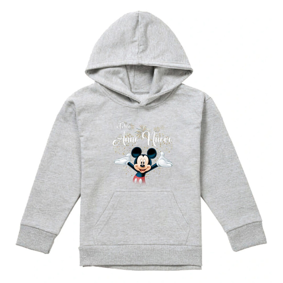 Disney (7-8 Years, Athletic Heather) Childrens/Kids Italian Mickey Mouse Firework Heather New Year Hoodie