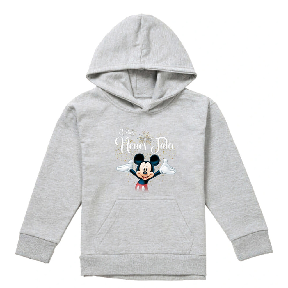 Disney (12-13 Years, Athletic Heather) Childrens/Kids German Mickey Mouse Firework Heather New Year Hoodie