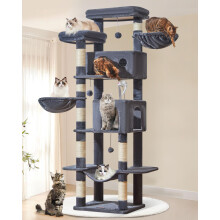 Taoqimiao Cat Tree Tower, 76-Inch Sturdy Cat Tree for Indoor Cats Large Adult Cat Tower with Scratching Posts,2 Condos, 2 Perches, 2 Large Hanging Bas