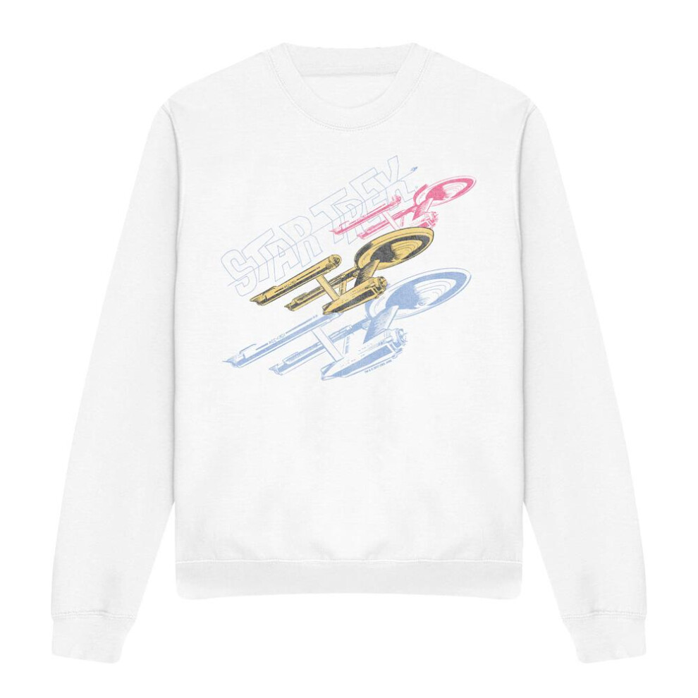 Star Trek (S, ) Unisex Adult Tri Enterprise Retro Sweatshirt White
