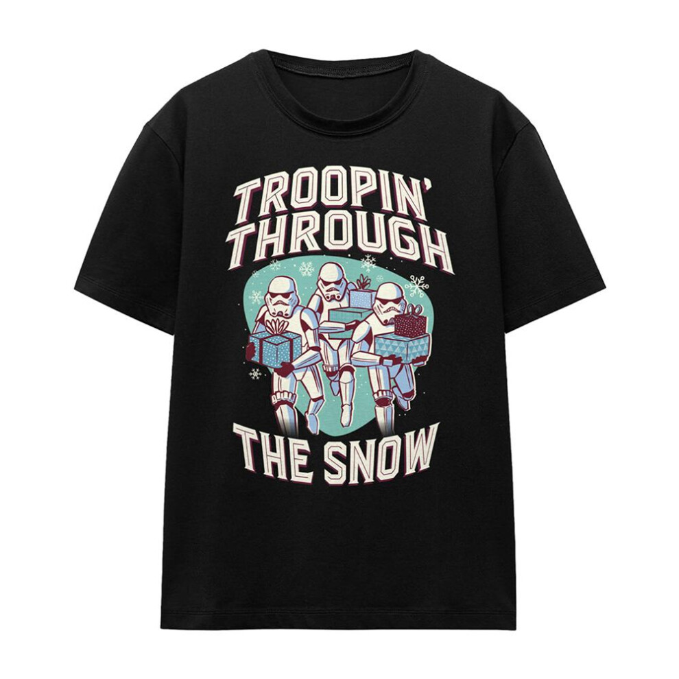 Star Wars (Xxl, ) Womens/Ladies Troopin' Through The Snow Retro T-Shirt Black