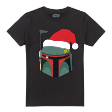 (S, Black) Star Wars Unisex Adult Boba Fett Santa Hat Christmas T-Shirt