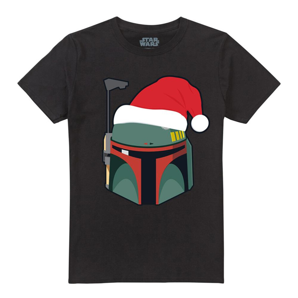Star Wars (Xxl, ) Unisex Adult Boba Fett Santa Hat Christmas T-Shirt Black