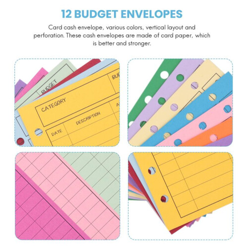12 Budget Envelopes, Card Cash Envelope System, Save Money, Various Colors, Vertical Layout and Perforation 2