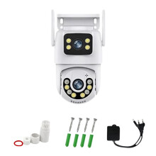 Kabellose Überwachungskamera, 6 MP, HD, Doppelobjektiv, Externe WLAN-Kamera, Automatisches Tracking, Straßenüberwachungskamera, EU-Stecker
