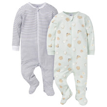 Gerber Baby Unisex 2-Pack 2-Way Zip Textured Sleep 'N Play, Colazione Francese, 6-9 Mesi
