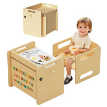 Set Tavolo e Sedia Montessori Acenova per Bambini, Tavolo in Legno con Gancio per Snack e Lettura