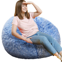 Fluffy Sitzsack, 3FT runder mit Memory-Schaum gefüllter Sitzsack für Teens & Kinder, ultraweicher Kunstpelz