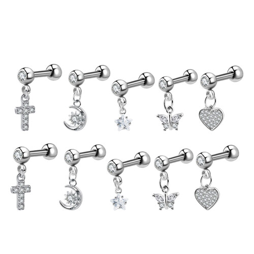 20Pièces Ensemble Boucles Acier Variées Croissant Étoile