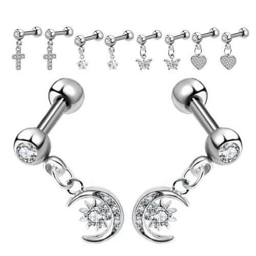 20Pièces Ensemble Boucles Acier Variées Croissant Étoile 1