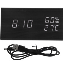 2Pcs Silent Black Wooden LED Alarm Clock with Temperature Sensor