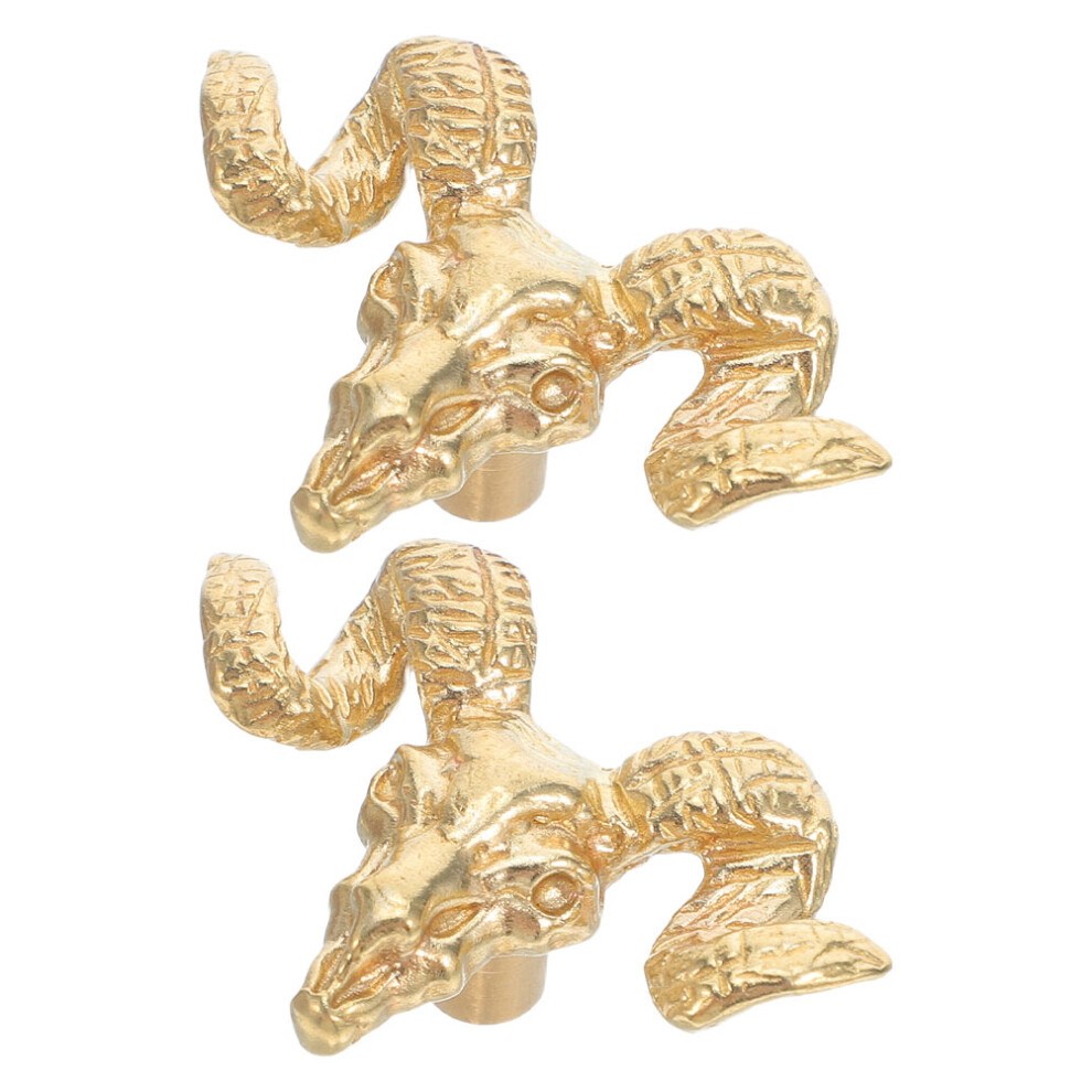 6Pcs Brass Retro Goat Head Drawer Knobs Decorative Cabinet Handles 3633830467735