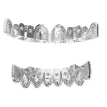1Pair Silver Rhinestone Mouth Grill Set for Hip Hop and Gothic Vampire