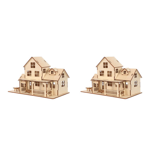 2Ensembles Puzzle Cabane En Bois Décor DIY Mini Villa Kaki 2