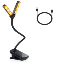 Lampe de Lecture à Double Tête, 14 LED, Commande Tactile, 8 Luminosités, Rechargeable par USB, Lampe de Lecture pour les Yeux, à Clipser sur un