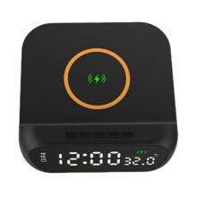 Digital Väckarklocka med Trådlös Laddning, 15W Snabb Trådlös Laddningsstation med LED Digital Display, Temperatur,A